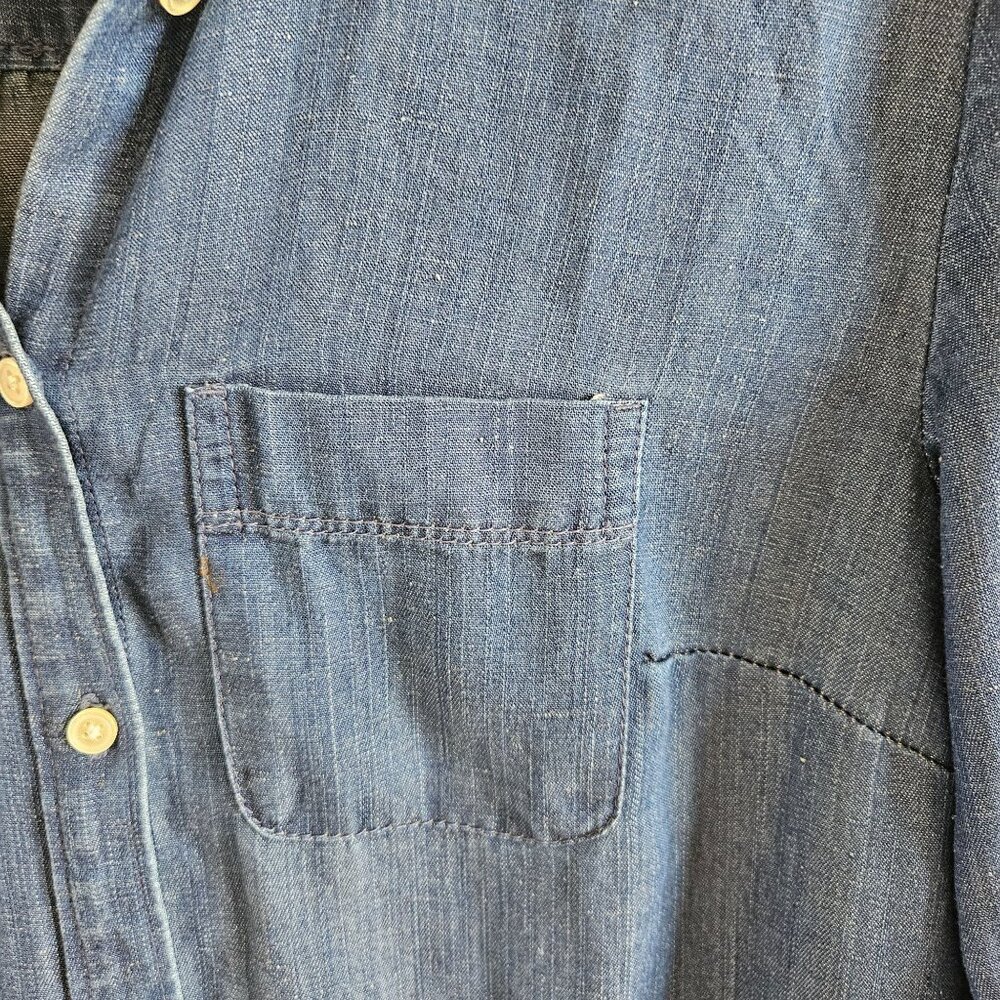 Loft Woman Size XS Chambray Linen Blend Shirt Dress Tiered Skirt Western Cowgirl - Picture 3 of 7
